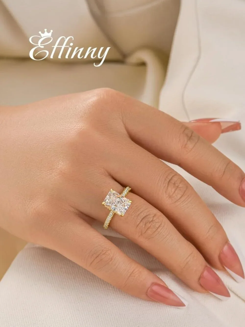 Stunning 3.5/4.0/7.0 Carat Elongated Radiant Cut Gold Plated Engagement Ring